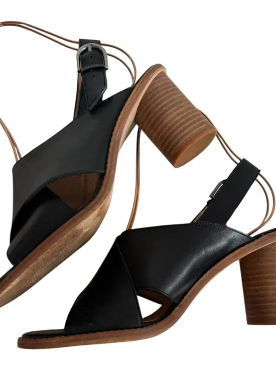 Madewell The Ruthie sandals black leather criss cross ankle strap high heel 9 - Picture 6 of 12